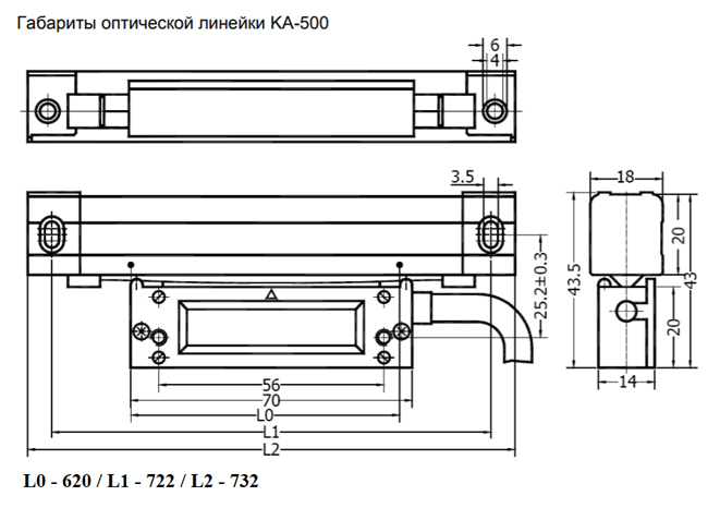 Габариты оптической линейки KA-500/620 1мкм